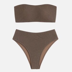 Brown Textured Bandeau Bikini Set